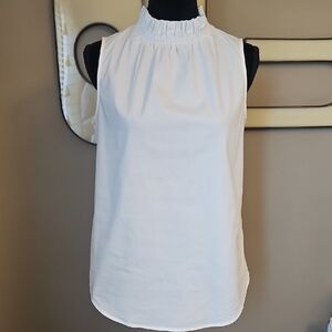 Banana Republic Women's White Ruffled Mock Neck Sleeveless Top